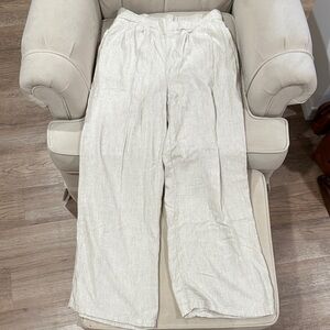 Cream Wide-Leg Linen Pants